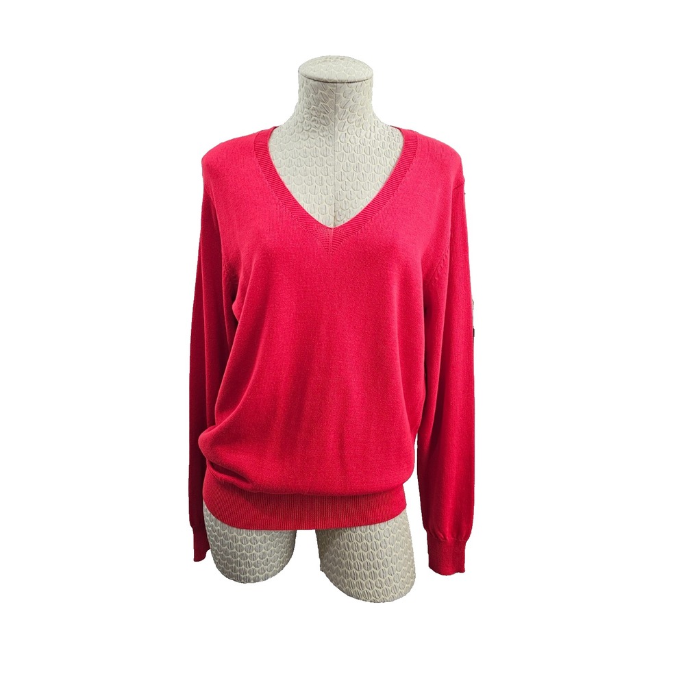 QUALFORT L Lightweight Cotton Long Sleeve V-Neck Pullover‎ Sweater EUC